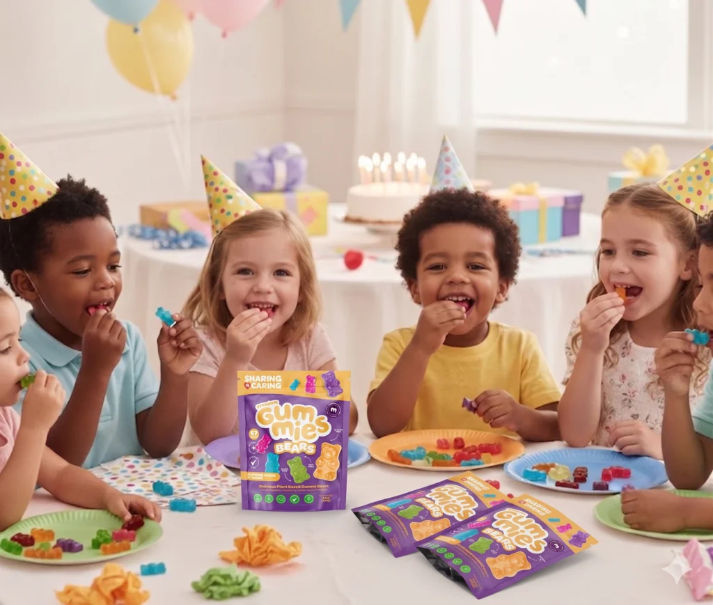 Children at a birthday party eating Freedom Gummies Bears