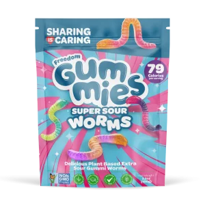Freedom Gummies - Super Sour Worms - 100g Plant Based, Top 14 Allergy Free, Halal Certified, Kosher Suitable