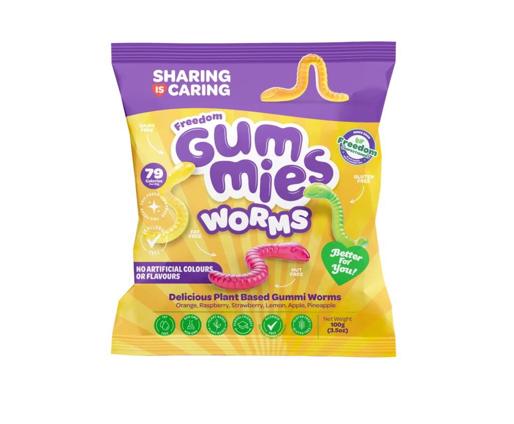 Freedom Gummies Worms 100g bag of vegan gummy worms