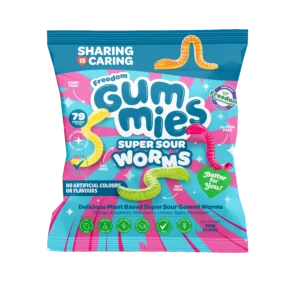 Freedom Gummies - Super Sour Worms - 100g Plant Based, Top 14 Allergy Free, Halal Certified, Kosher Suitable