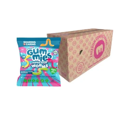 Freedom Gummies – Super Sour Worms Case x10 – 100g Plant Based, Top 14 Allergy Free, Halal Certified, Kosher Suitable