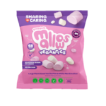 Freedom Mallows Vegantics bag with large pink & white vanilla vegan marshmallows, 14 allergy free.