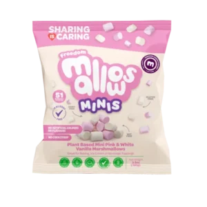 Freedom Mallows Mini Pink & White plant-based marshmallows pack - Top 14 allergen-free, halal certified, PKU suitable
