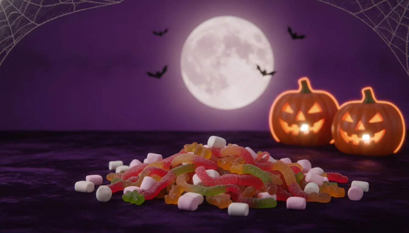 Halloween sweets under a full moon