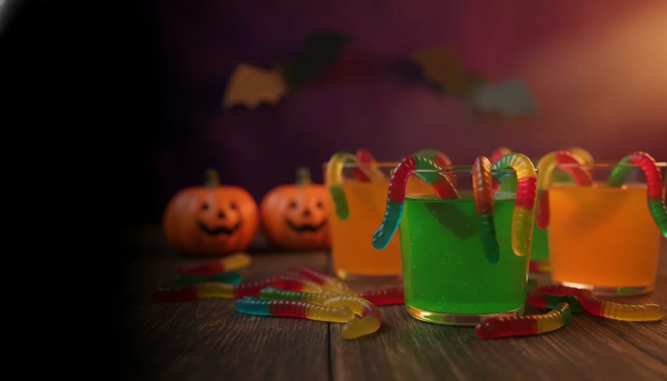 Halloween jelly cups with gummy worms